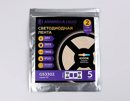 Светодиодная лента GS3302 2835 240Led 18W 24V IP20 4500K GS GS3302