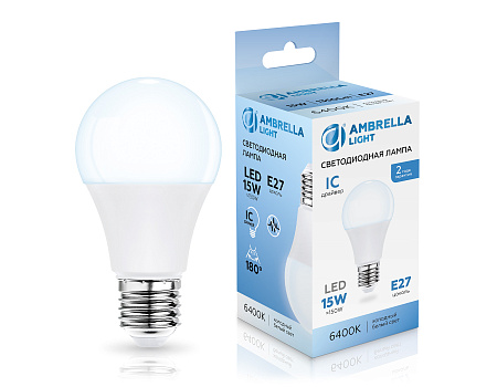 Лампа светодиодная A60 15W E27 6400K Ambrella light A60 601506