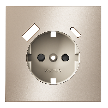 Накладка для розетки с заземлением и защитными шторками, с USB A+C Voltum S70 METAL (платина) VLSM001010 Накладка для розетки с заземлением и защитными шторками, с USB A+C Voltum S70 METAL (платина) VLSM001010