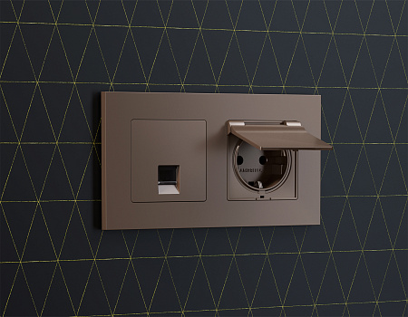 Комплект механизма компьютерной розетки RJ-45 (8P8C) CAT6A экранированной с автоматической защитной шторкой Ambrella Volt Alfa MA642005