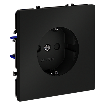 Розетка встраиваемая VOLTUM S70 с заземлением и защитными шторками, (черный матовый) VLS040208