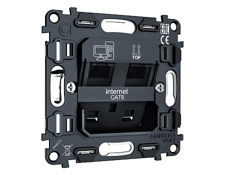 Механизм компьютерной двойной розетки RJ-45 (8P8C) CAT6 1000 Base-T с автоматической защитной шторкой VM VM189