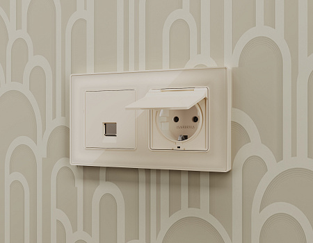 Комплект механизма компьютерной розетки RJ-45 (8P8C) CAT6A экранированной с автоматической защитной шторкой Ambrella Volt Alfa MA332005