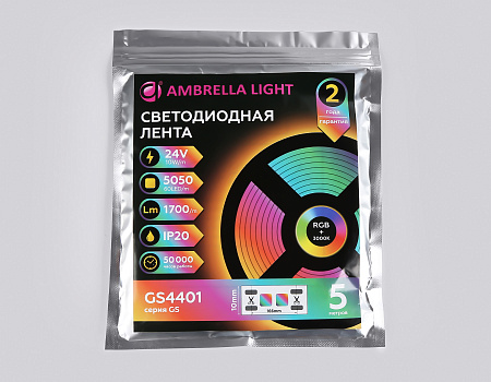 Светодиодная лента RGB с теплым белым светом 5050 60Led 10W 24V IP20 RGBW+3000K GS GS4401