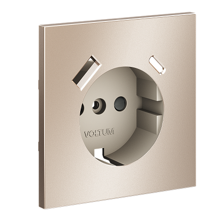 Накладка для розетки с заземлением и защитными шторками, с USB A+C Voltum S70 METAL (платина) VLSM001010 Накладка для розетки с заземлением и защитными шторками, с USB A+C Voltum S70 METAL (платина) VLSM001010