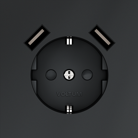 Розетка встраиваемая VOLTUM S70 с заземлением и защитными шторками, с USB, A+A, (графит) VLS040407