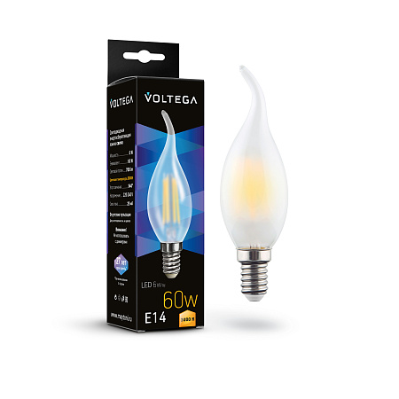 Светодиодная лампа 6W 3000K E14 Voltega Crystal Candle wind matt 7210 Светодиодная лампа 6W 3000K E14 Voltega Crystal Candle wind matt 7210