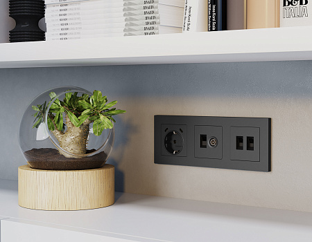 Комплект механизма розетки компьютерной + TV оконечной RJ-45 (8P8C) CAT6/50-870 MHz 1dB с автоматической защитной шторкой Ambrella Volt Alfa MA912510