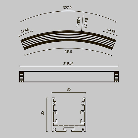 Радиусный профиль 35x35 Ø800мм 1/8 круга Maytoni ALM-3535R-B-D-45°-0.8M