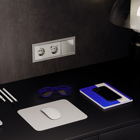 Проходной переключатель встраиваемый VOLTUM S70 двухклавишный с подсветкой (шелк) VLS020404