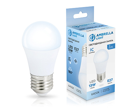 Лампа светодиодная G45 13W E27 6400K Ambrella light 451306