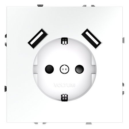 Розетка встраиваемая VOLTUM S70 с заземлением и защитными шторками, с USB, A+A, (белый матовый) VLS040402