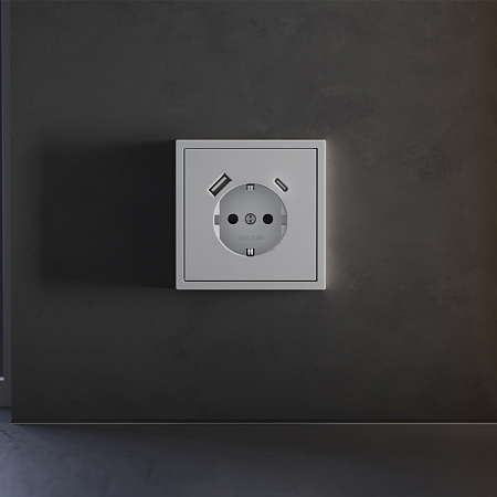 Накладка для розетки с заземлением и защитными шторками, с USB A+C Voltum S70 (серый) VLS001016