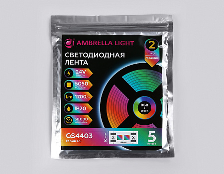 Светодиодная лента RGB с холодным белым светом 5050 60Led 10W 24V IP20 RGBW+6500K GS GS4403