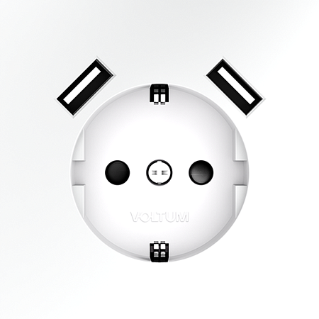 Розетка встраиваемая VOLTUM S70 с заземлением и защитными шторками, с USB, A+A, (белый матовый) VLS040402