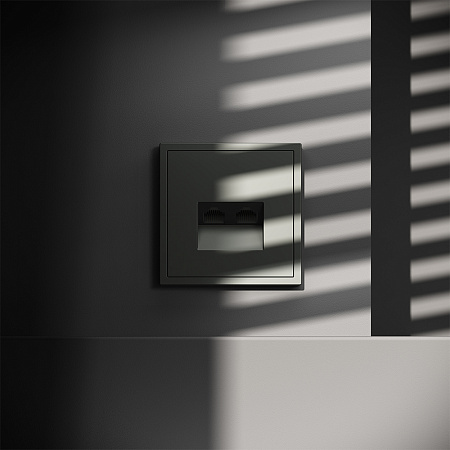 Розетка компьютерная встраиваемая VOLTUM S70 двойная RJ45+RJ45 кат.6, (титан) VLS060206