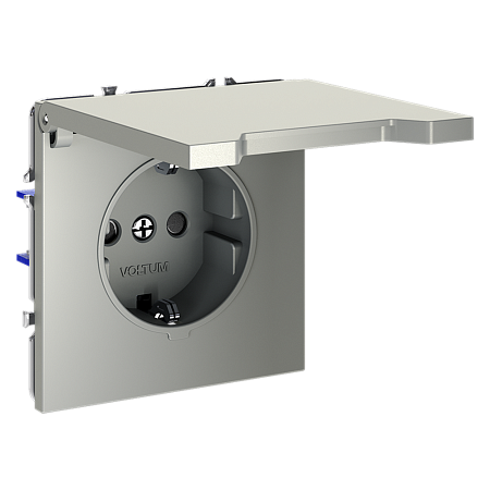 Розетка встраиваемая VOLTUM S70 с заземлением, защитными шторками и крышкой (сталь) VLS040305