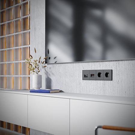 Розетка телевизионная встраиваемая TV+RJ45 кат. 6 Voltum S70 (черный матовый) VLS060708