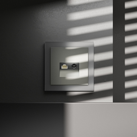 Розетка телевизионная встраиваемая TV+RJ45 кат. 6 Voltum S70 (сталь) VLS060705