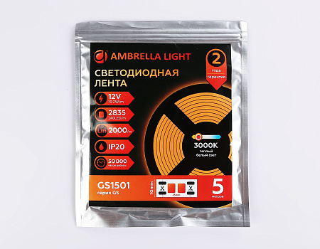 Светодиодная лента GS1501 2835 240Led 19.2W 12V IP20 3000K GS GS1501