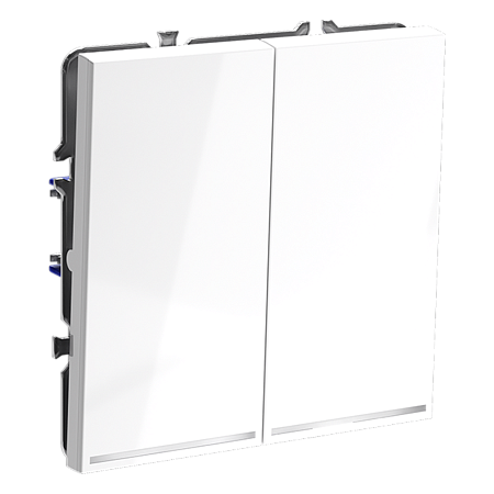 Проходной переключатель встраиваемый VOLTUM S70 двухклавишный с подсветкой (белый глянцевый) VLS020401