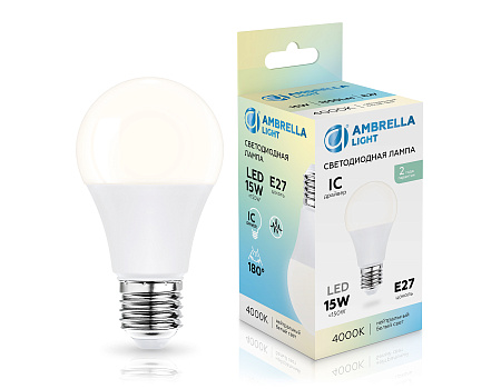 Лампа светодиодная A60 15W E27 4000K Ambrella light A60 601504