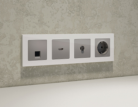 Комплект механизма компьютерной розетки RJ-45 (8P8C) CAT6A экранированной с автоматической защитной шторкой Ambrella Volt Alfa MA512005