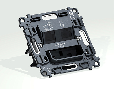 Механизм компьютерной двойной розетки RJ-45 (8P8C) CAT6 1000 Base-T с автоматической защитной шторкой VM VM189