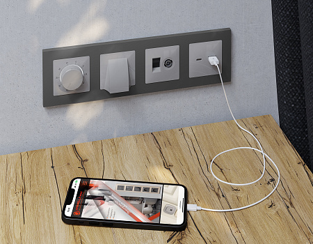 Комплект механизма терморегулятора с датчиком для теплого пола с подсветкой 16A-250V Ambrella Volt Alfa MA405710