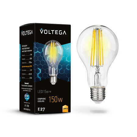 Светодиодная лампа 15W 3000K E27 Voltega Crystal Graphene A60 7226