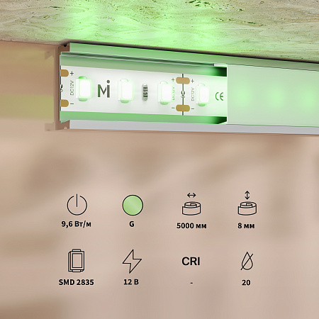 Светодиодная лента 9,6Вт/м Green IP20 12V Maytoni Base 201172 Светодиодная лента 9,6Вт/м Green IP20 12V Maytoni Base 201172