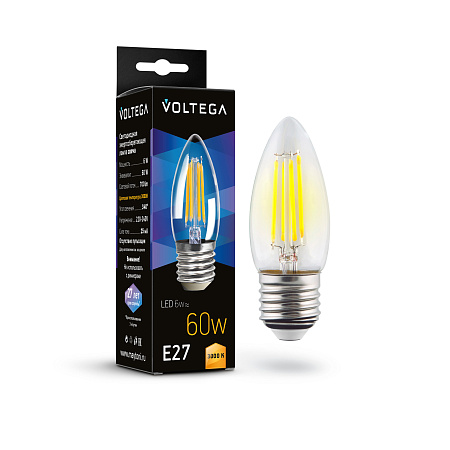 Светодиодная лампа 6W 3000K E27 Voltega Crystal Candle 7208 Светодиодная лампа 6W 3000K E27 Voltega Crystal Candle 7208
