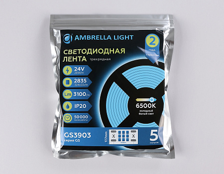 Светодиодная лента  GS3903 2835 324Led 26W 24V IP20 6500K GS GS3903