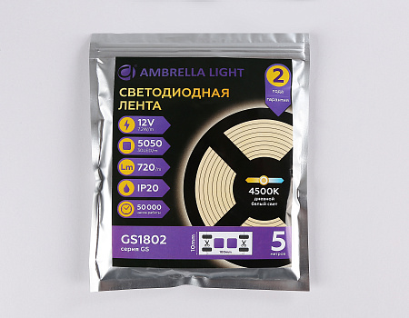 Светодиодная лента GS1802 5050 30Led 7.2W 12V IP20 4500K GS GS1802