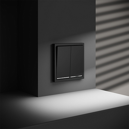 Выключатель встраиваемый VOLTUM S70 двухклавишный с подсветкой (черный матовый) VLS020208