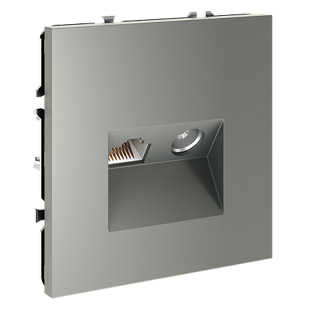 Розетка телевизионная встраиваемая TV+RJ45 кат. 6 Voltum S70 (сталь) VLS060705