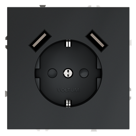 Розетка встраиваемая VOLTUM S70 с заземлением и защитными шторками, с USB, A+A, (графит) VLS040407