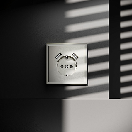 Розетка встраиваемая VOLTUM S70 с заземлением и защитными шторками, с USB, A+A, (шелк) VLS040404