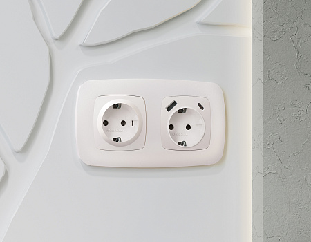 Лицевая панель для электрической розетки с заземлением со шторками 2USB A+C QUANT Ambrella Volt OMEGA OP2100
