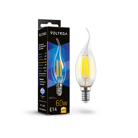 Светодиодная лампа 6W 3000K E14 Voltega Crystal Candle wind 7209