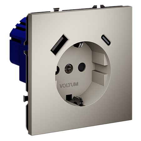 Розетка встраиваемая VOLTUM S70 с заземлением и защитными шторками, с USB, A+С, (кашемир) VLS040503