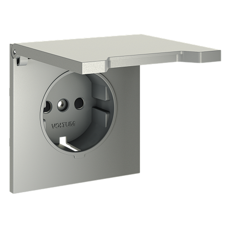 Накладка для розетки с заземлением, защитными шторками и крышкой Voltum S70 (сталь) VLS000805