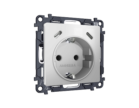 Комплект механизма электрической розетки 2USB С+C 20W (быстрая зарядка) с/з на винтовых зажимах 16A-250V Ambrella Volt Alfa MA410510 Комплект механизма электрической розетки 2USB С+C 20W (быстрая зарядка) с/з на винтовых зажимах 16A-250V Ambrella Volt Alfa MA410510