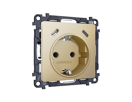 Комплект механизма электрической розетки 2USB С+C 20W (быстрая зарядка) с/з на винтовых зажимах 16A-250V Ambrella Volt Alfa MA610510