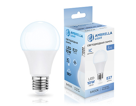 Лампа светодиодная A60 10W E27 6400K Ambrella light A60 601006