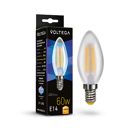 Светодиодная лампа 6W 3000K E14 Voltega Crystal Candle matt 7207 Светодиодная лампа 6W 3000K E14 Voltega Crystal Candle matt 7207