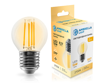 Лампа филаментная G45 15W E27 2700K Ambrella light 451523