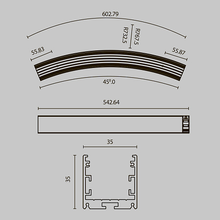 Радиусный профиль 35x35 Ø1500мм 1/8 круга Maytoni ALM-3535R-B-D-45°-1.5M
