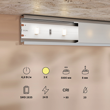 Светодиодная лента 4,8Вт/м 3000K IP20 24V Maytoni Base 201165
