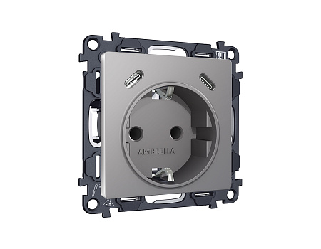 Комплект механизма электрической розетки 2USB С+C 20W (быстрая зарядка) с/з на винтовых зажимах 16A-250V Ambrella Volt Alfa MA510510